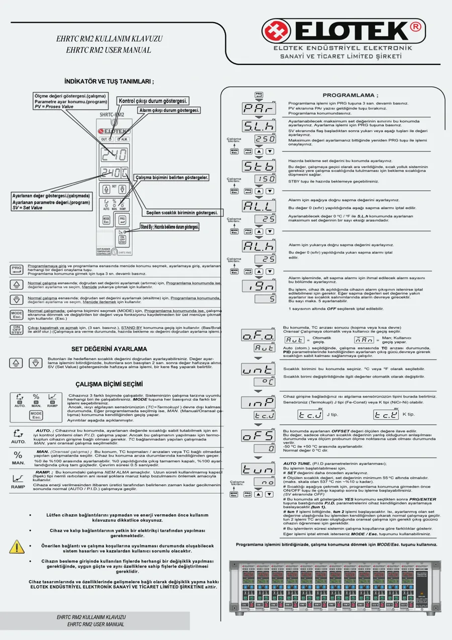 Elotek katalog sayfa 8: EHRTC-PM1 kullanım kılavuzu